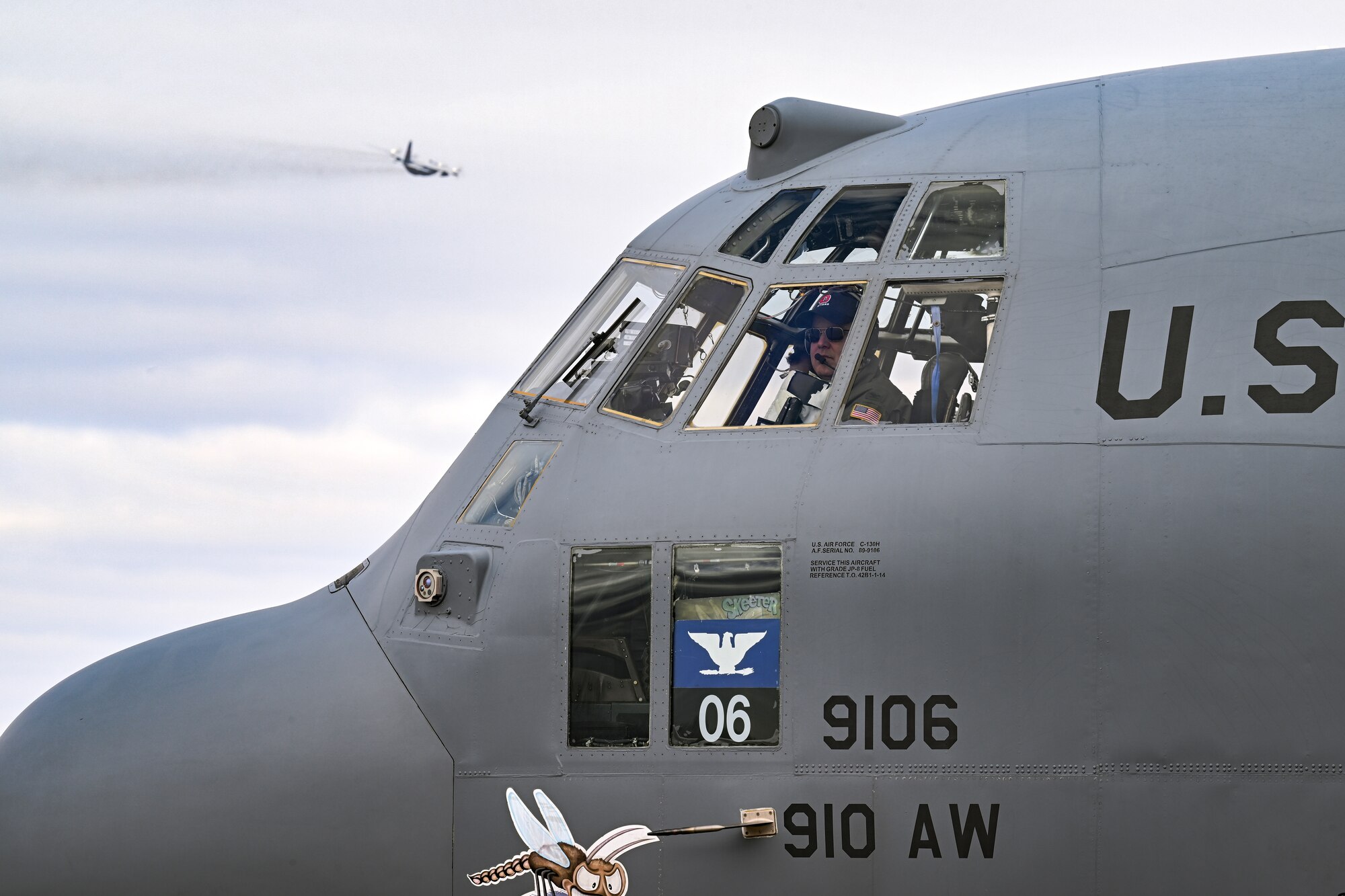Col. Michael Maloney, 910th Airlift Wing commander, prepares to exit the aircraft after landing from his “fini-flight” at Youngstown Air Reserve Station, Ohio, March 2, 2025.
