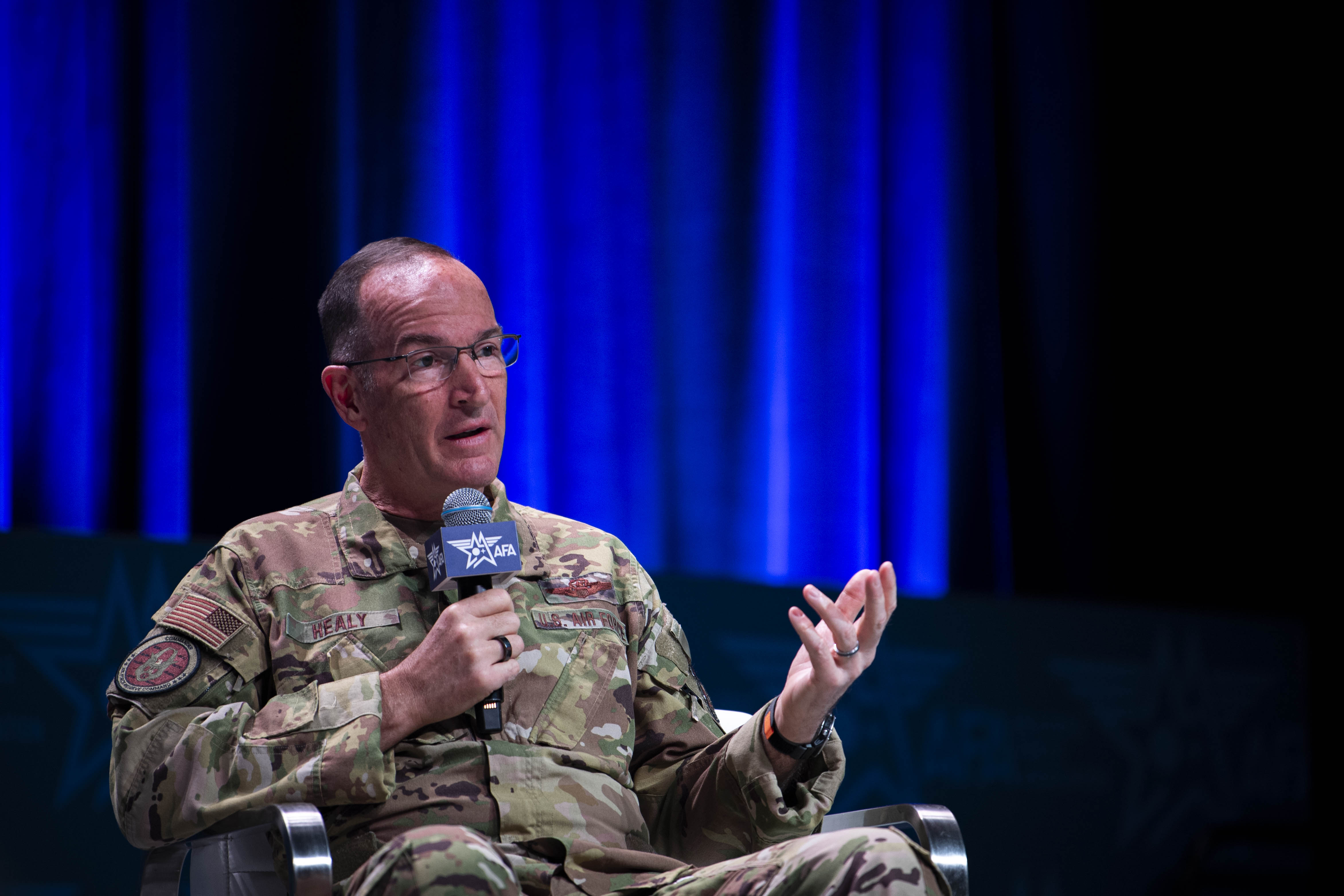 Gen. Johnny Lamontagne, commander of Air Mobility Command, participated in a panel discussing the importance of fueling and sustaining the fight for global power projection with Lt. Gen. John P. Healy, Chief of the Air Force Reserve and Air Force Reserve Command commander, March 5, at the 2025 Air & Space Forces Association Warfare Symposium.