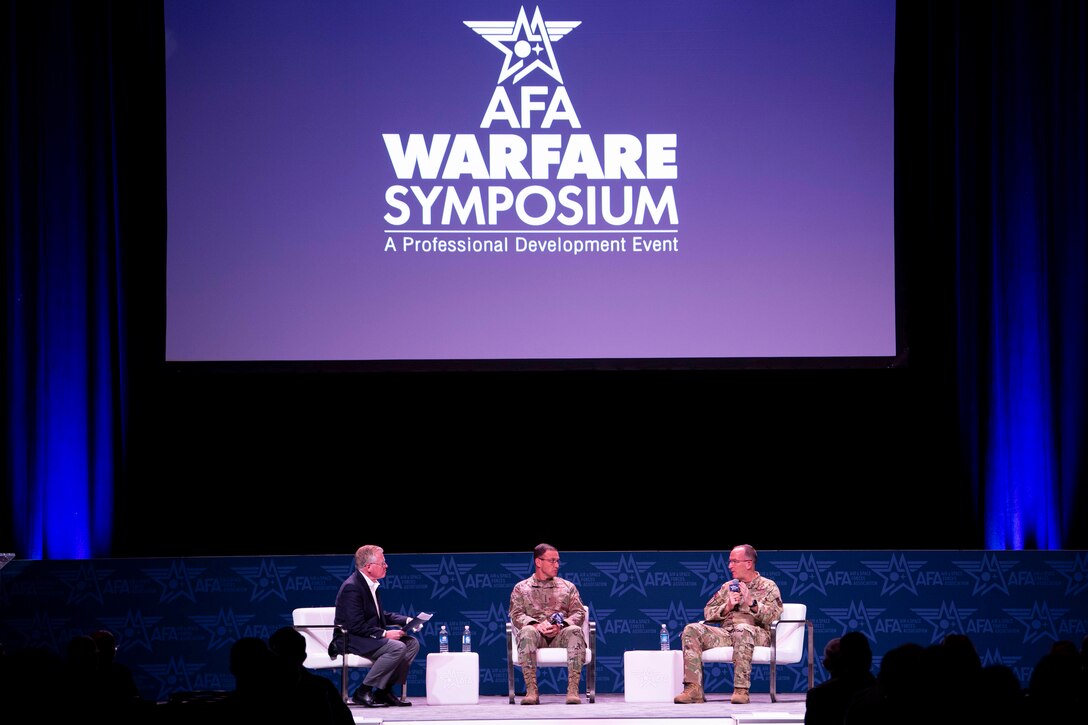 Gen. Johnny Lamontagne, commander of Air Mobility Command, participated in a panel discussing the importance of fueling and sustaining the fight for global power projection with Lt. Gen. John P. Healy, Chief of the Air Force Reserve and Air Force Reserve Command commander, March 5, at the 2025 Air & Space Forces Association Warfare Symposium.