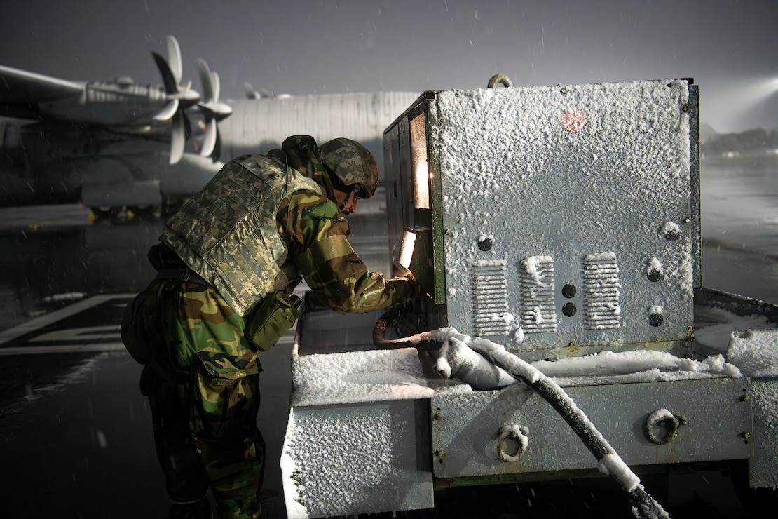 Maintenance on ground support equipment during inclement weather.