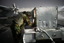 Maintenance on ground support equipment during inclement weather.