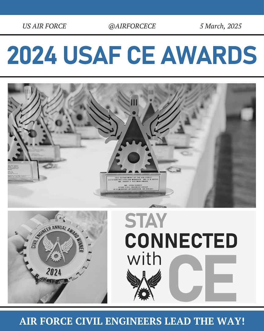 2024 USAF CE Awards graphic displaying the trophies for the awards