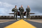 From left: Japan Air Self Defense Force Capt. Nakanishi, U.S. Air Force  Lt. Mike Watson and Royal Australian Air Force FLTLT Ryan in front of an F-35A Lightning II on the flightline for exercise Cope North 2025 at Andersen Air Force Base, Guam, Feb. 19, 2025. The multinational, U.S. Pacific Air Forces-sponsored field training exercise focused on conducting Combat Air Force training to increase interoperability.