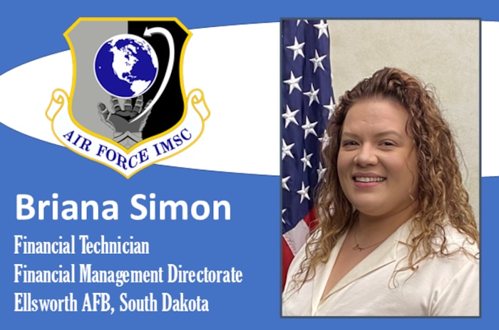 AFIMSC Mission Monday photo template with Briana Simon official photo with AFIMSC shield represented.