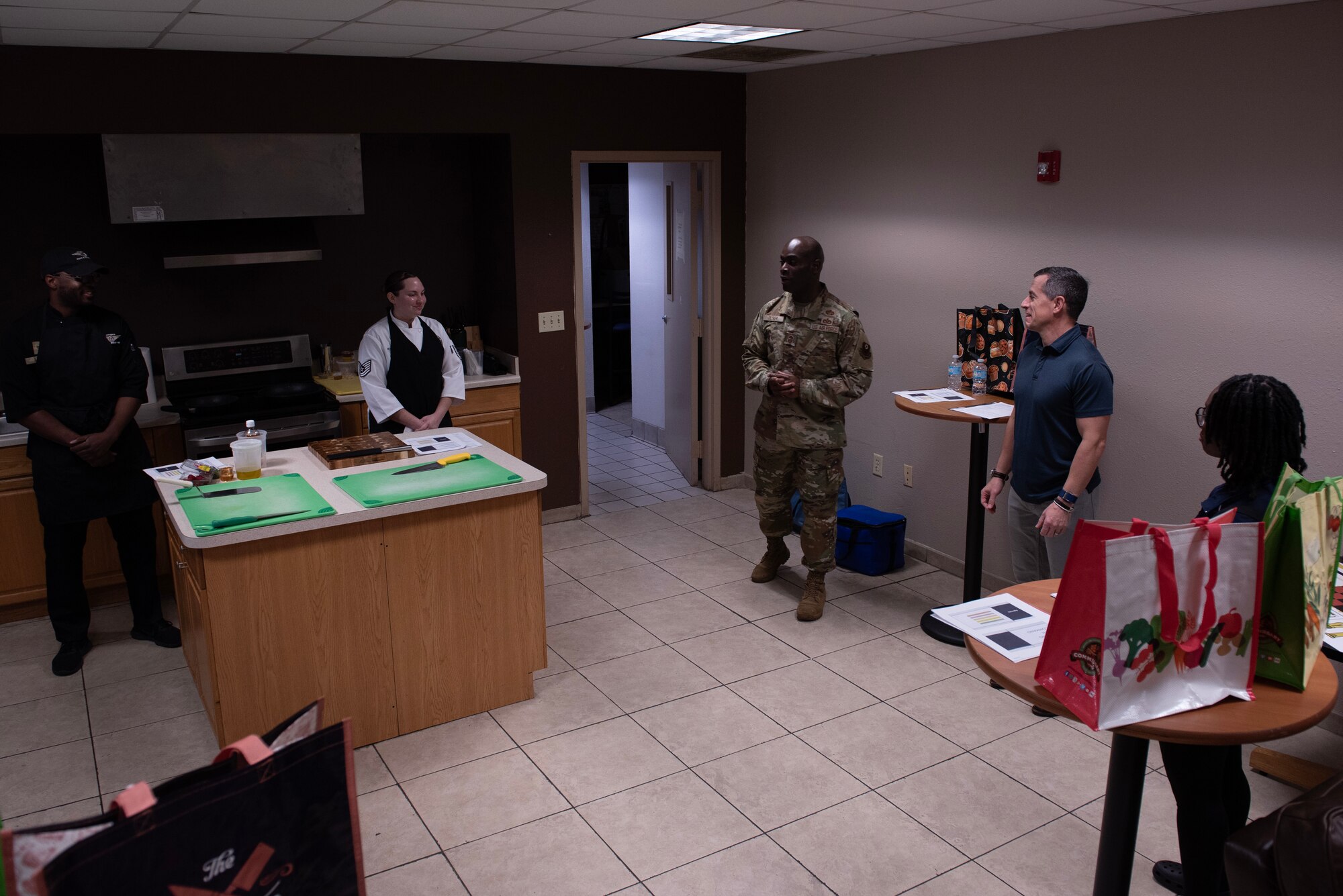 U.S. Air Force Chief Master Sgt. Ralph Oliver, 1st Special Operations Wing command chief, provides opening remarks before a Cooking with Command event at Hurlburt Field, Florida, Feb. 11, 2025.