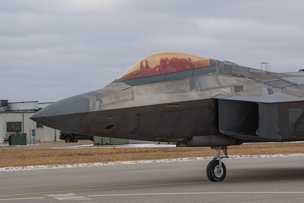 An F-22 Raptor aircraft taxiing