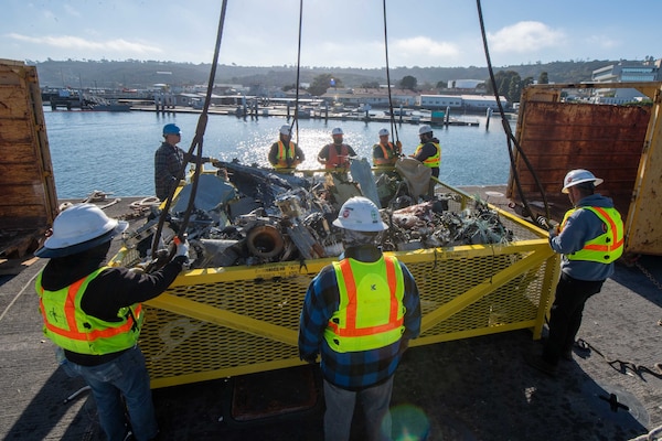 Naval Facilities Engineering Command Southwest completes the salvage operation of a U.S. Navy EA-18G Growler air asset from the Pacific Ocean.