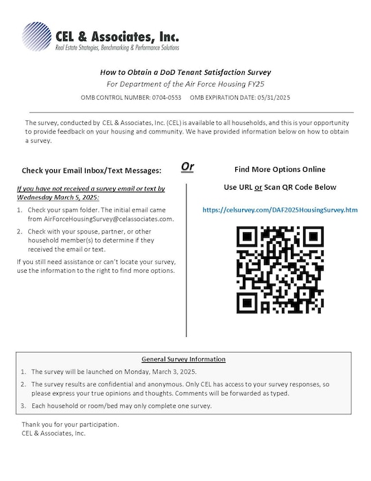 pictures of housing and a qr code for a military housing survey