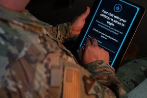 An Air Commando from the 27th Special Operations Wing logs onto the 27th Special Operations Group’s new telehealth system at Cannon Air Force Base, New Mexico, March 5, 2025. This service allows Air Commandos to access mental health care, regardless of their physical location, creating greater accessibility to deployed Airmen.