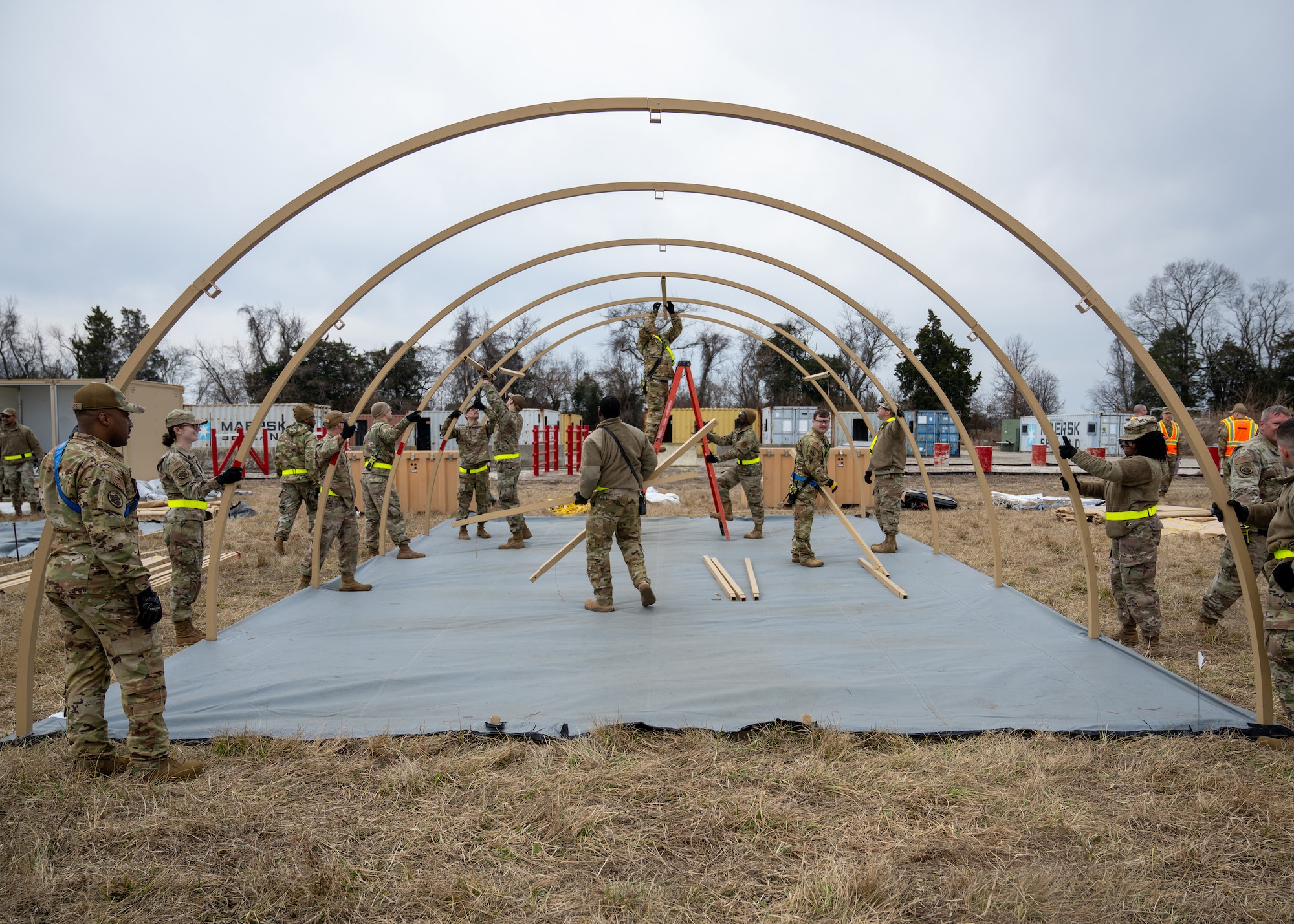 Civil engineers build tents