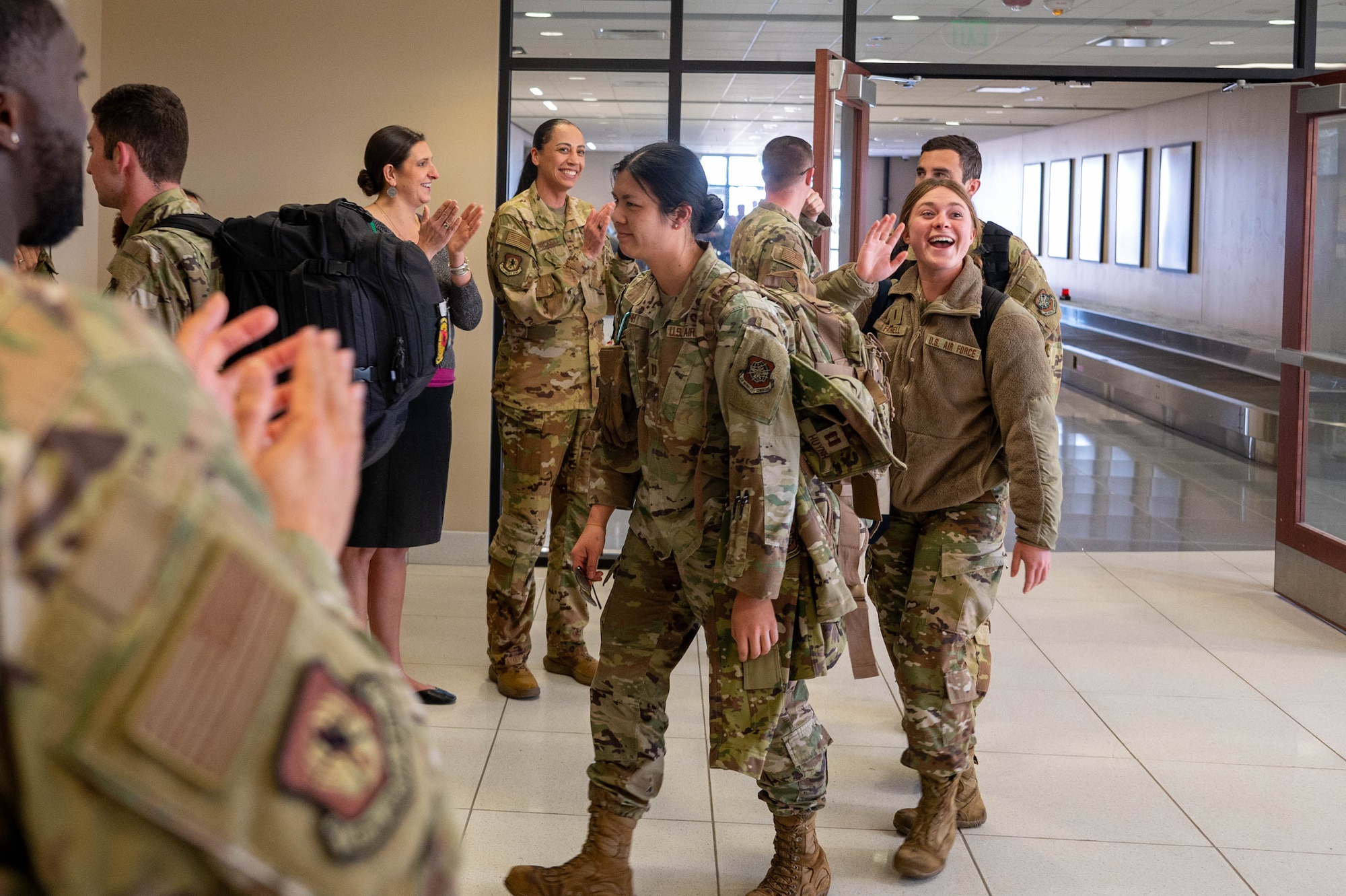 Airmen are greeted by Joint Base Charleston leadership