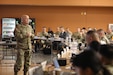 Brig. Gen. Earl Sparks delivers opening remarks during the 311th Expeditionary Sustainment Command (ESC) Yearly Readiness Brief (YRB) in Sloan, Nevada, Over the course of three action-packed days, the focus was clear: strengthening operational excellence, refining key strategies, and ensuring that every Soldier and unit is not only mission-ready but prepared for the challenges of the future.