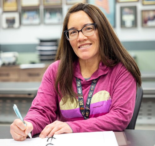 Kathy Miller, painter, Shop 71, Painters, took advantage of Command University's Tuition Assistance Program to further her education at Puget Sound Naval Shipyard & Intermediate Maintenance Facility in Bremerton, Washington. (U.S. Navy photo by Wendy Hallmark)