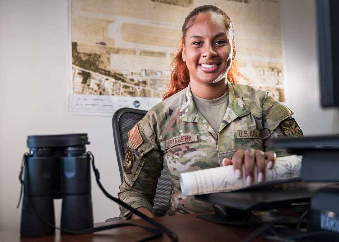 U.S. Air Force Staff Sgt. Karla Cartagena, 612th Air Base Squadron non-commissioned officer in charge of airfield management operations and training, poses for a photo at Soto Cano Air Base, Honduras, February 21, 2025.