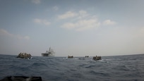 U.S. Marines with Battalion Landing Team 2/4, 31st Marine Expeditionary Unit, launch from amphibious transport dock USS San Diego (LPD 22), in the Philippine Sea, Feb. 17, 2025.