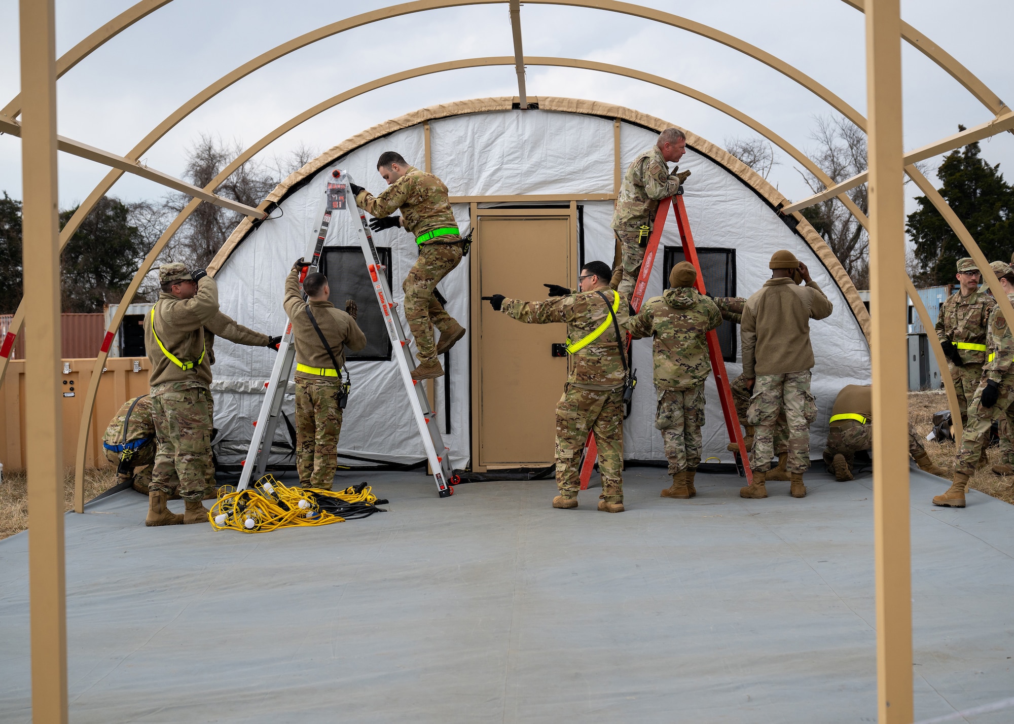 Civil engineers build tents