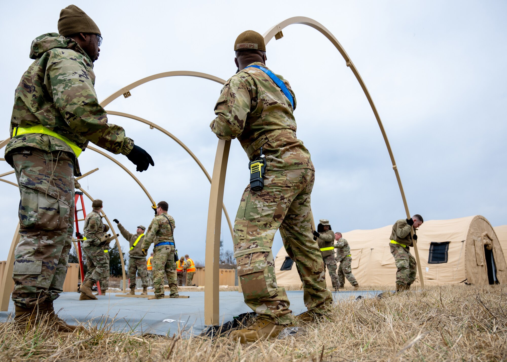 Civil engineers build tents