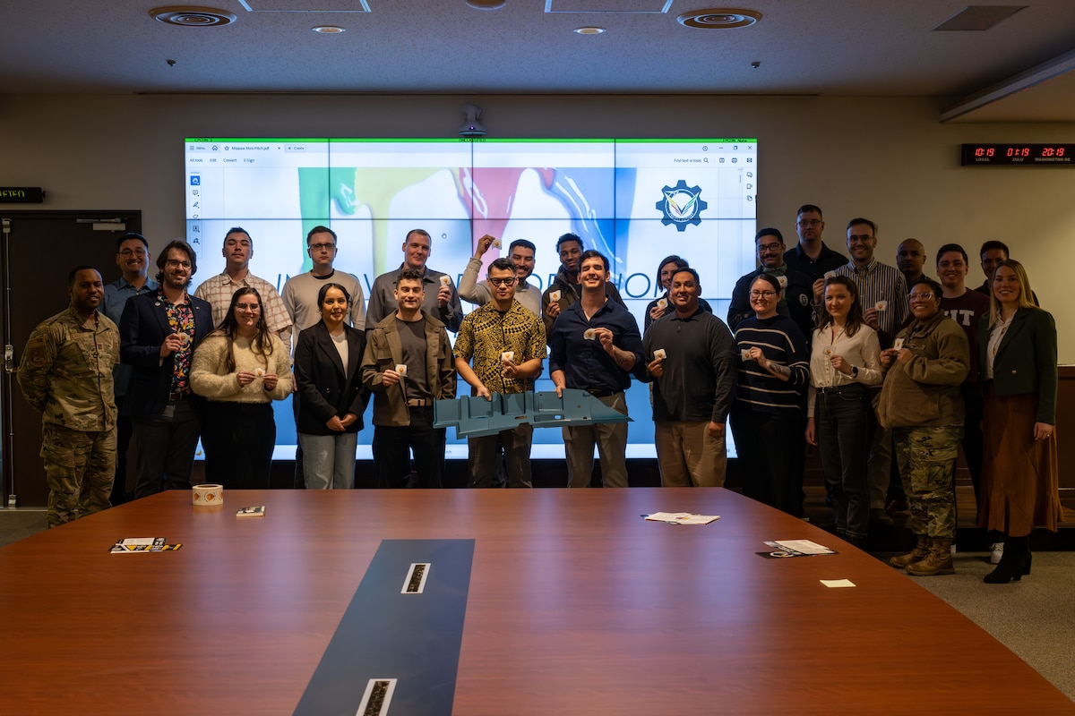 Project Mercury Innovation Workshop  participants pose for a photo at Misawa Air Base, Japan, March 7, 2025. By fostering a culture of innovation, Project Mercury strengthens Misawa AB’s role in regional security and readiness. (U.S. Air Force photo by Airman 1st Class Andre Medina)