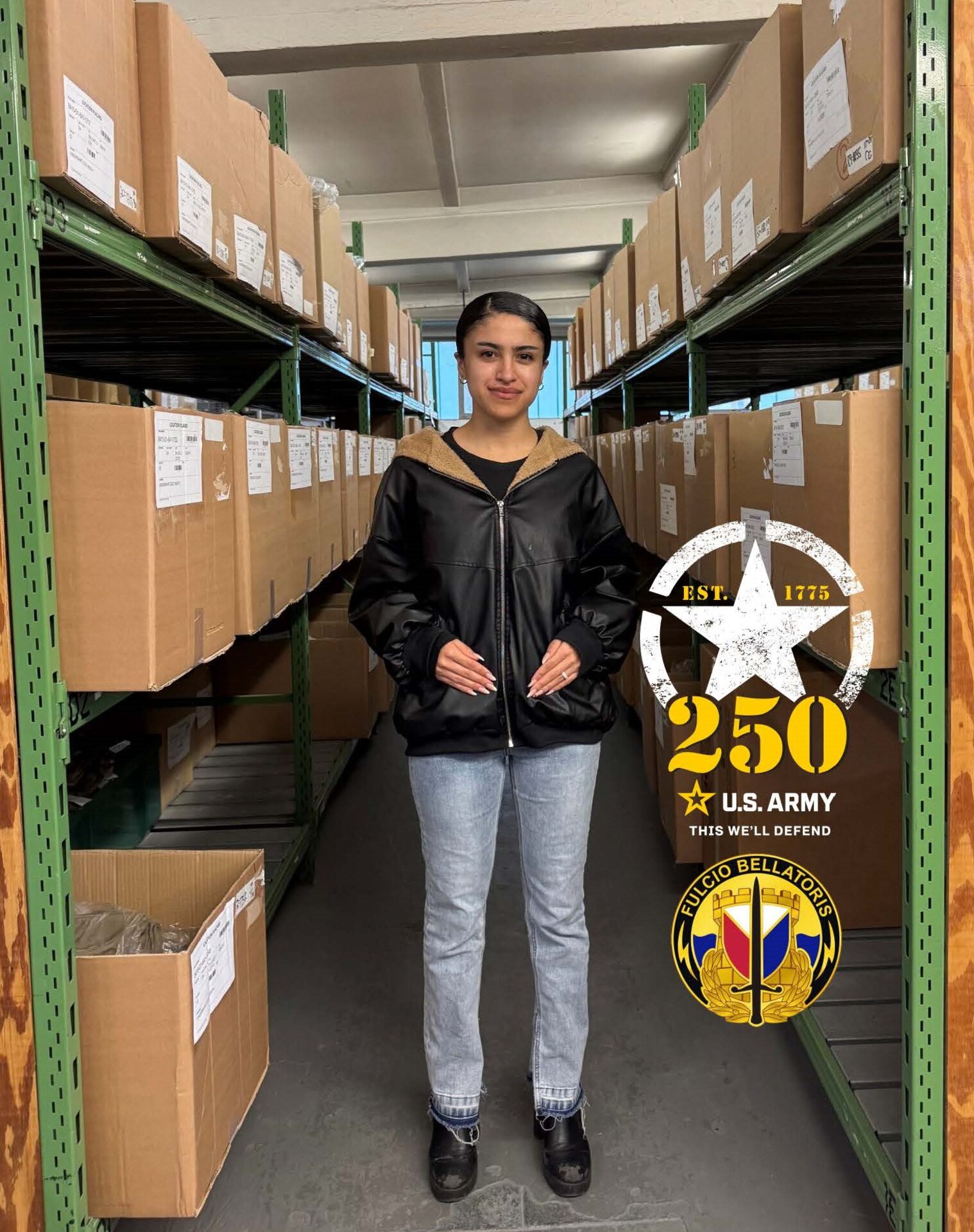 Maya Hunt is the lead supply technician at Logistics Readiness Center Ansbach, and she’s also filling in as the Central Issue Facility supervisor. Hunt said it’s fantastic to be working for the Army on its celebratory 250th birthday year. “We have been an outstanding organization for 250 years – excellence in all we do. I think it’s shining through,” she said. (U.S. Army courtesy photo)