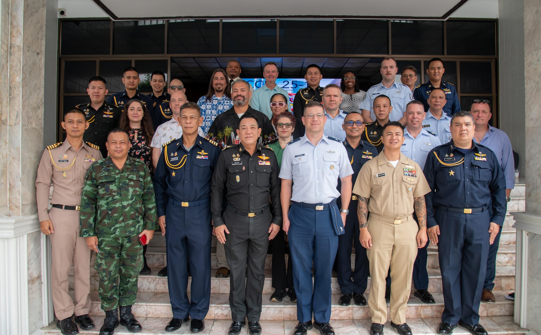 Attendees of the USA-THAI Command and Control Interoperability Board in Bangkok, Thailand, pose for a picture Feb. 6, 2025.  U.S. Indo-Pacific Command’s CCIB focused on communication security, equipment modernization and datalink and cyber requirements to build a common operating picture and digital interoperability with the U.S. and other partners.