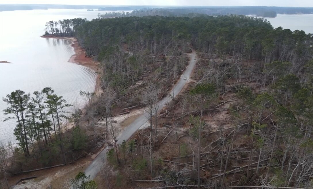 Arial photo of U.S. Army Corps of Engineers, Savannah District, J. Strom Thurmond Dam and Lake, Feb. 5, 2025. Hurricane Helene moved through the area, Sept. 27, 2024.