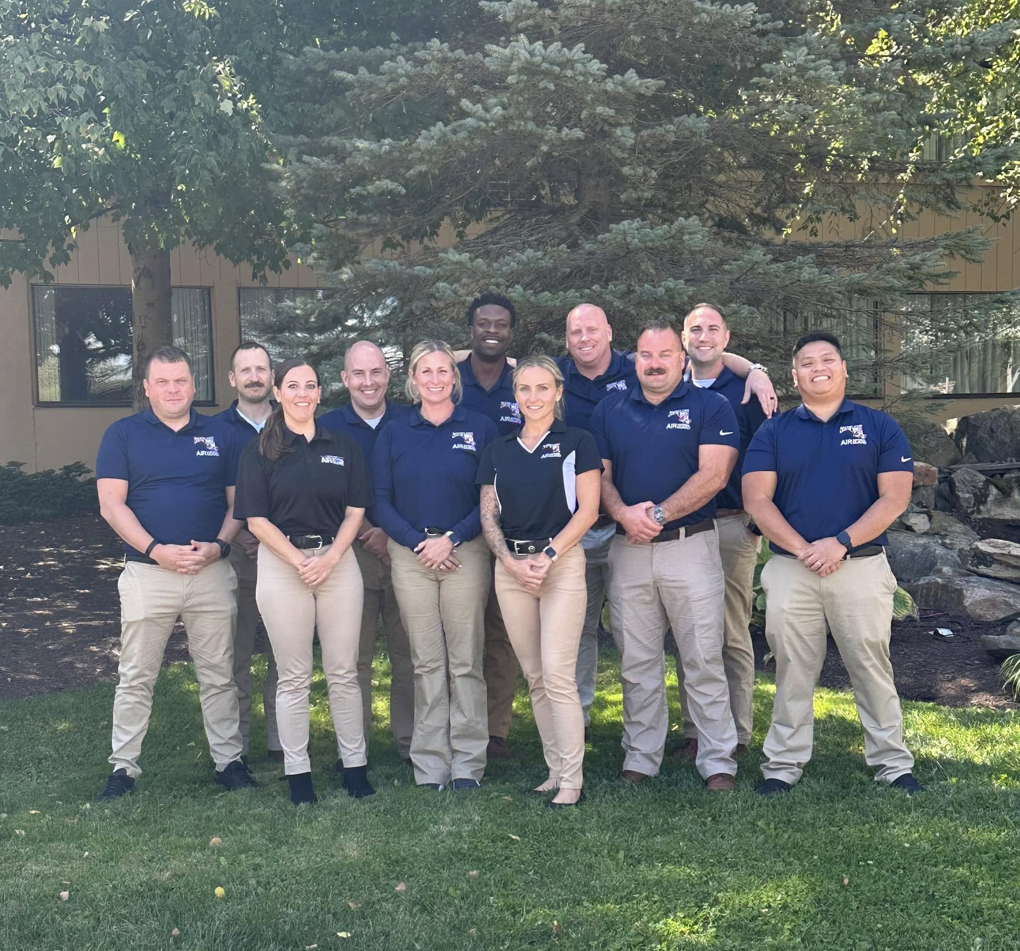 Maryland Air National Guard recruiting and retention team pose for a group photo during an offsite recruiting/retention training at Deep Creek Lake, McHenry, Maryland, September 27, 2025. The team conducted the training/offsite to celebrate the success of the Fiscal Year 2024 and prepare for the upcoming year.