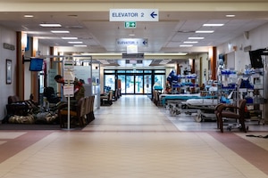 A photo of the entrance hall of a hospital.