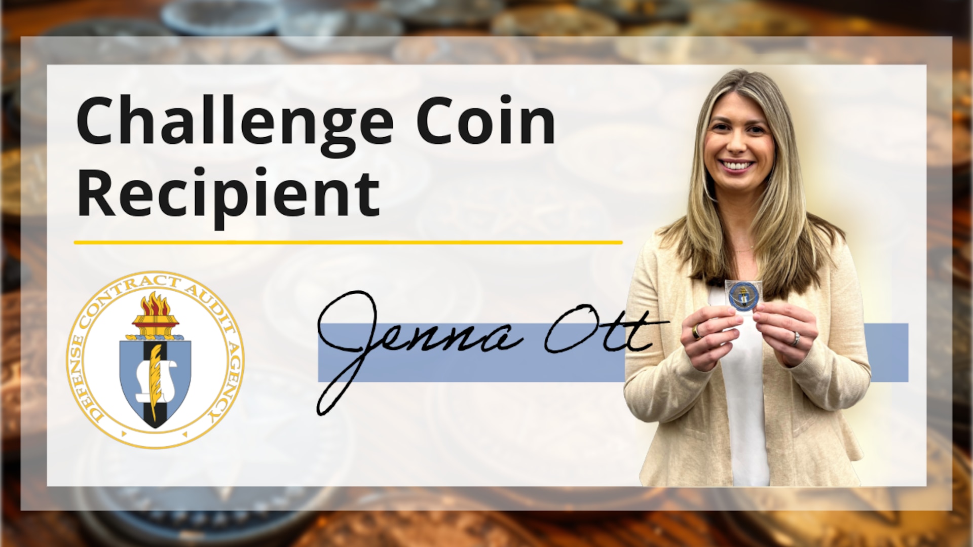 Image banner with text and a picture of a person holding a coin.