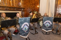 Musicians of the 41st Army Band, Mississippi Army National Guard, perform during the 33rd anniversary of Uzbekistan’s Armed Forces Day Celebration at the Embassy of Uzbekistan in Washington Jan. 31, 2025. U.S. and Uzbekistan officials recognized their state partnership and cooperation in defense and security.