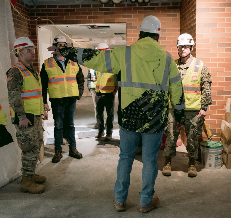 Lt. Col. Robert Burnham, commander of the U.S. Army Corps of Engineers, Buffalo District, tours the Canandaigua VA Medical Center, seeing the ongoing construction and progress on new facilities for residents and living accommodations, Canandaigua, New York, Dec. 18, 2024.