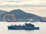 GYEONGSANGNAM-DO, Republic of Korea—Military Sealift Command’s (MSC) Lewis and Clark-class dry cargo ship USNS Wally Schirra (T-AKE 8) departs Hanwha Ocean shipyard after a seven-month overhaul at Gyeongsangnam-do, Republic of Korea, March 12, 2025. (Courtesy photo)