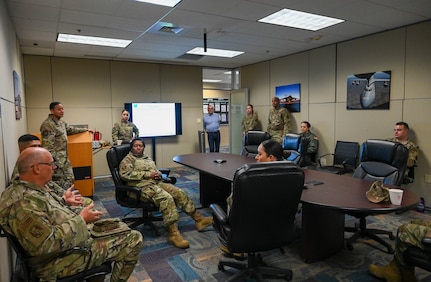 Airmen participate in a First Sergeant Council's “Coffee and Conversation” session at Joint Base San Antonio-Lackland, Texas, March 1, 2025.