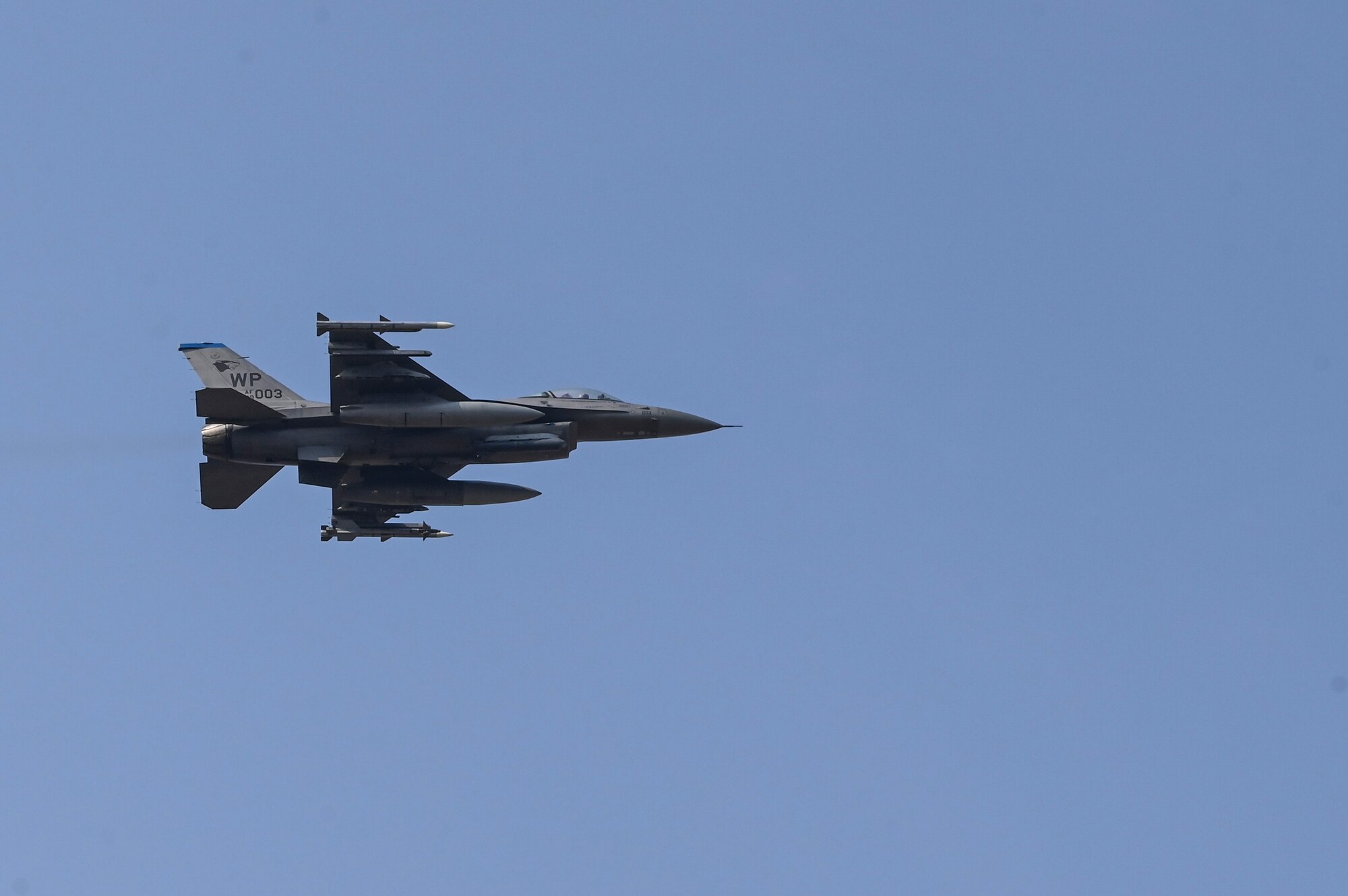 An F-16 Fighting Falcon aircraft takes off from the flight line during Freedom Shield 25.
