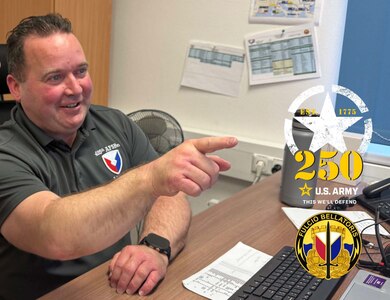 Charles Drum is a support operations specialist with Army Field Support Battalion-Germany in Vilseck, Germany. Drum said, “with all the transformation and changes within the Army over the past 250 years, one thing that hasn’t changed is taking care of people. Happy 250th birthday, U.S. Army!” (U.S. Army courtesy photo)