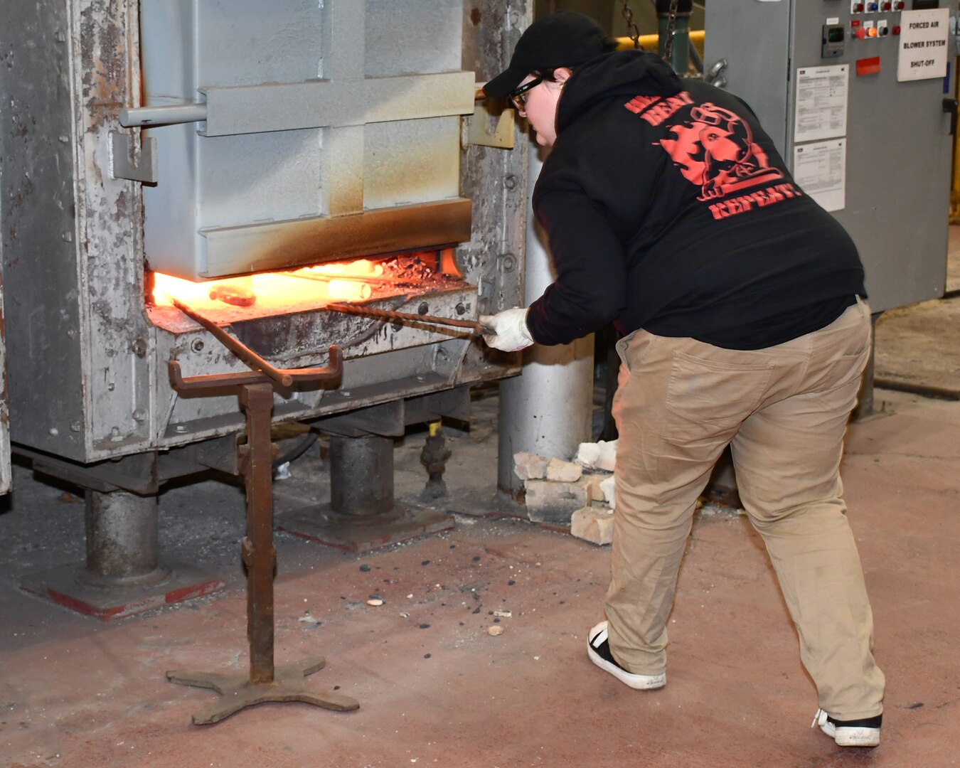 Norfolk Naval Shipyard Metal Forging Shop (Shop 11F) Metal Forger Alejandro “Alex” Beason became interested in blacksmithing when he was about 13-years-old. “A family friend needed a place to store her forge anvil and all the equipment she had,” said Beason. “Once she brought it over and I got a hammer and a pair of tongs in my hand and actually got to start working with pieces of material, I knew I was hooked and stayed with it ever since.”