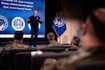 U.S. Air Force Gen. Timothy D. Haugh, commander of USCYBERCOM, delivers opening remarks at the 13th annual Reserve Cyber Signal Intelligence Summit, hosted by USCYBERCOM at Fort George G. Meade, Md., on Feb. 20, 2025.