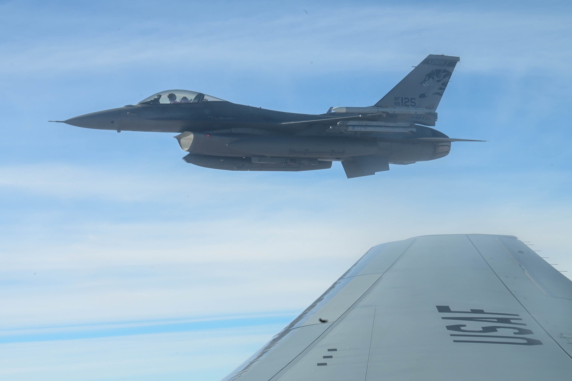 A military jet flies.