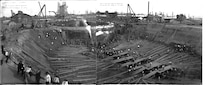 This composite photograph from September 29, 1910 shows Norfolk Naval Shipyard looking east and southeast towards the Elizabeth River, providing a panoramic view of the extension of Dry Dock 3.