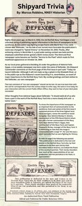 Norfolk Naval Shipyard Trivia, March 2025, talks about the Defender, the shipyard publication that would eventually evolve into what Service to the Fleet is today.