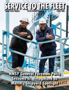 The current cover of Norfolk Naval Shipyard's monthly magazine Service to the Fleet, formerly known as The Defender.