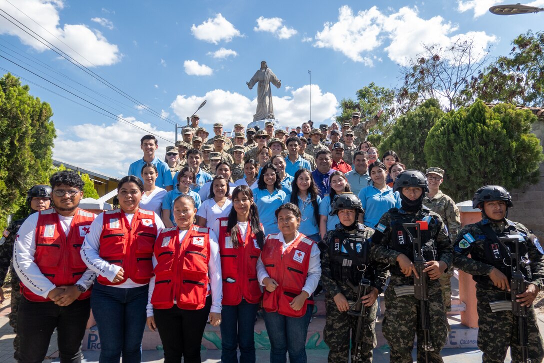 U.S. and Honduran personnel pose together for a group photo following the conclusion of a JTF-Bravo medical mission in La Paz, Honduras, March 12, 2025. These medical missions have become a hallmark of JTF-Bravo's enduring legacy in the region, demonstrating their unwavering dedication to building a stronger and more resilient Honduras and Central America. (U.S. Army courtesy photo)