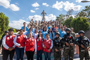 U.S. and Honduran personnel pose together for a group photo following the conclusion of a JTF-Bravo medical mission in La Paz, Honduras, March 12, 2025. These medical missions have become a hallmark of JTF-Bravo's enduring legacy in the region, demonstrating their unwavering dedication to building a stronger and more resilient Honduras and Central America. (U.S. Army courtesy photo)