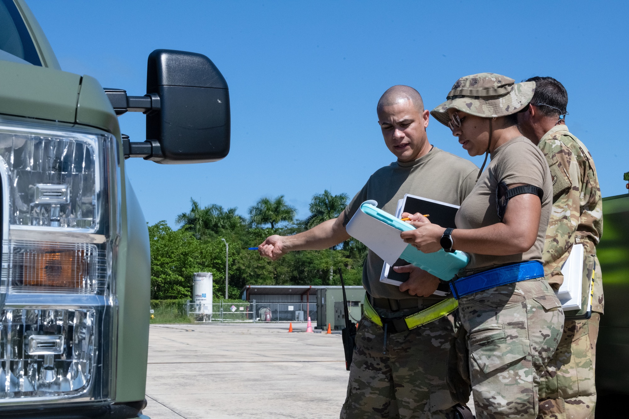U.S. Air Force Tech. Sgt. Manuel Lastra Diaz, an air transportation craftsman with the 156th Logistic Readiness Squadron, Puerto Rico Air National Guard, and Staff Sgt. Ciara Arias Gonzalez, an air transportation journeyman with the 156th Contingency Response Group, PRANG, inspect air worthiness of cargo during Mothball 2 Combat Readiness Exercise at Muñiz Air National Guard Base, Carolina, Puerto Rico, March 7, 2025. Mothball 2 measured the 156th Wing’s ability to generate, employ and sustain contingency response capabilities in a full war-fighting scenario, increasing readiness and force lethality. (U.S. Air National Guard photo by Senior Airman Nilsa Mendez)