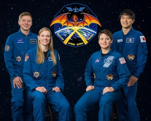 Four astronauts pose for a photo before their launch to the International Space Station that happened on March 14, 2025.