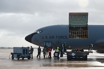 Reserve Citizen Airmen assigned to the 433rd Airlift Wing stow medical supplies and training equipment inside a KC-135 Stratotanker during an aeromedical evacuation exercise onboard Naval Station (NAVSTA) Rota,Spain, March 10, 2025.