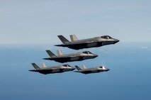 Two U.S. Air Force F-35A Lighting IIs fly in formation with two ROKAF F-35As during Freedom Shield 25, a defense-oriented exercise featuring live, virtual, and field-based training, March 13, 2025.