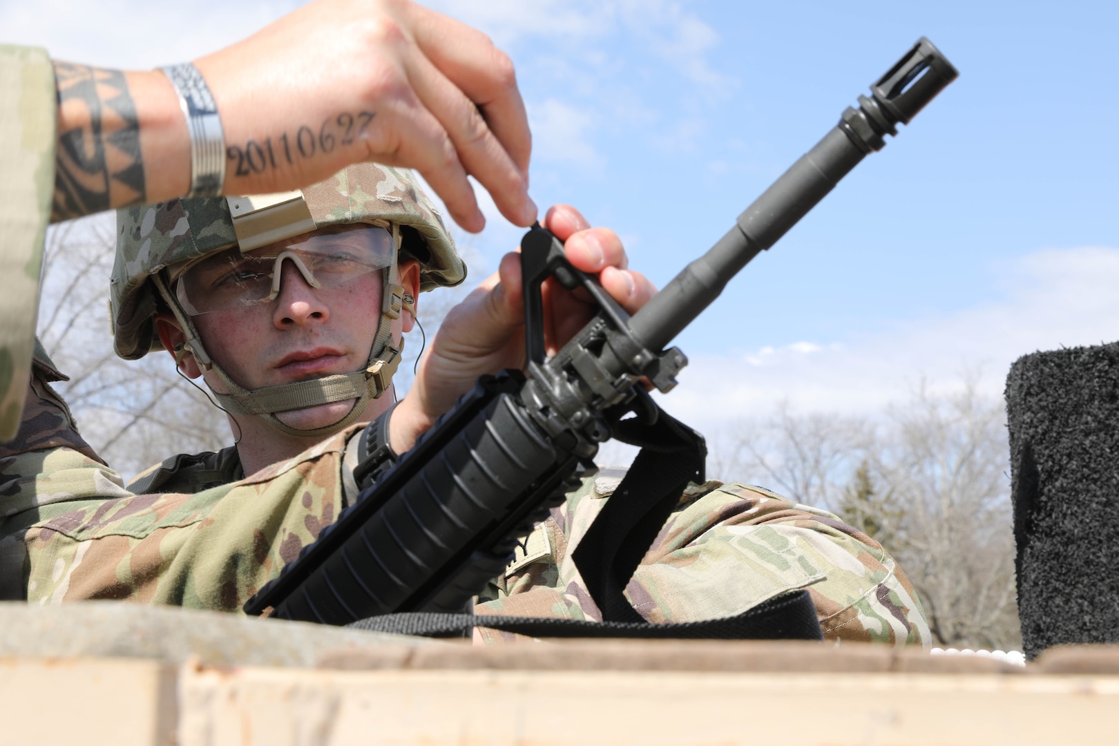 U.S. Army National Guard Spc. Brian Hayes watches as his weapon is zeroed during the 2025 Tennessee Best Warrior Competition March 13, 2025. Hayes won Soldier of the Year in the state competition.