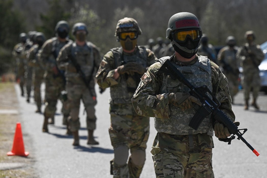 Men in formation.