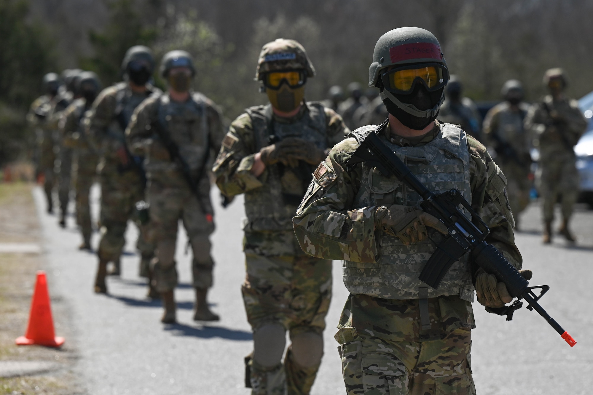 Men in formation.