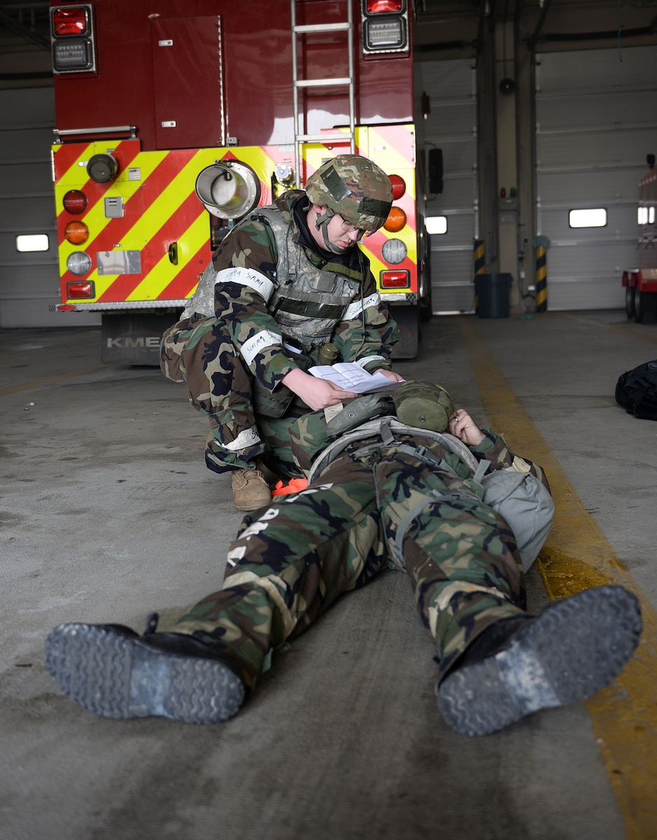A U.S. Air Force member assigned to the 51st Fighter Wing triages a simulated casualty during Freedom Shield 25 at Osan Air Base, Republic of Korea, Mar. 11, 2025. Freedom Shield 25 is a defense-oriented exercise focused on fortifying response capabilities to safeguard security on the peninsula. The 51st FW Inspector General exercise planning office tested and evaluated the wing’s execution of tactical combat casualty care in a variety of realistic combat training scenarios during FS 25. (U.S. Air Force photo by Master Sgt. Jerilyn Quintanilla)